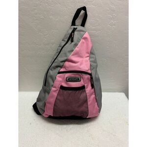 Embark Gray Pink Single‎ Strap Sling Backpack Front Mesh Pocket Zip Closures